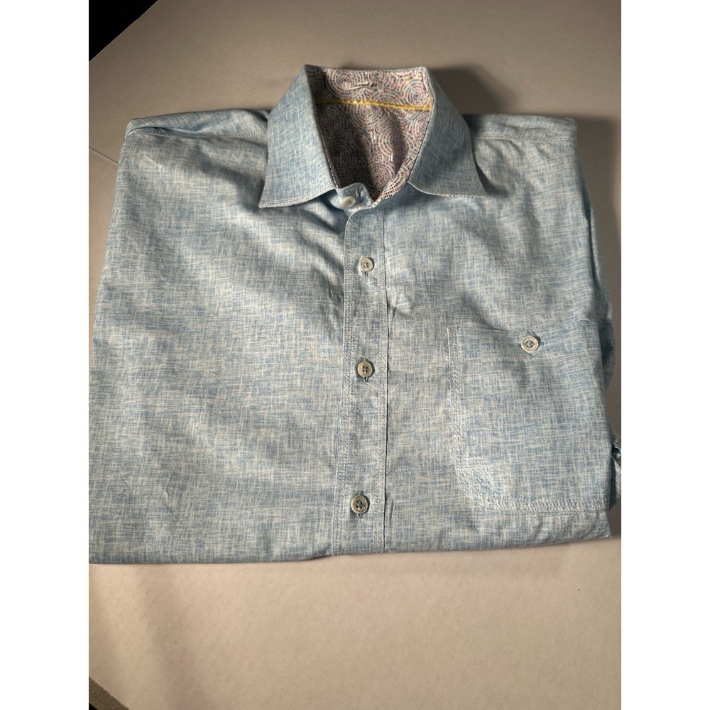 Men's Bugatti Uomo Shape Fit Blue Button Down Short Sleeve Dress Shirt 23W x 29H